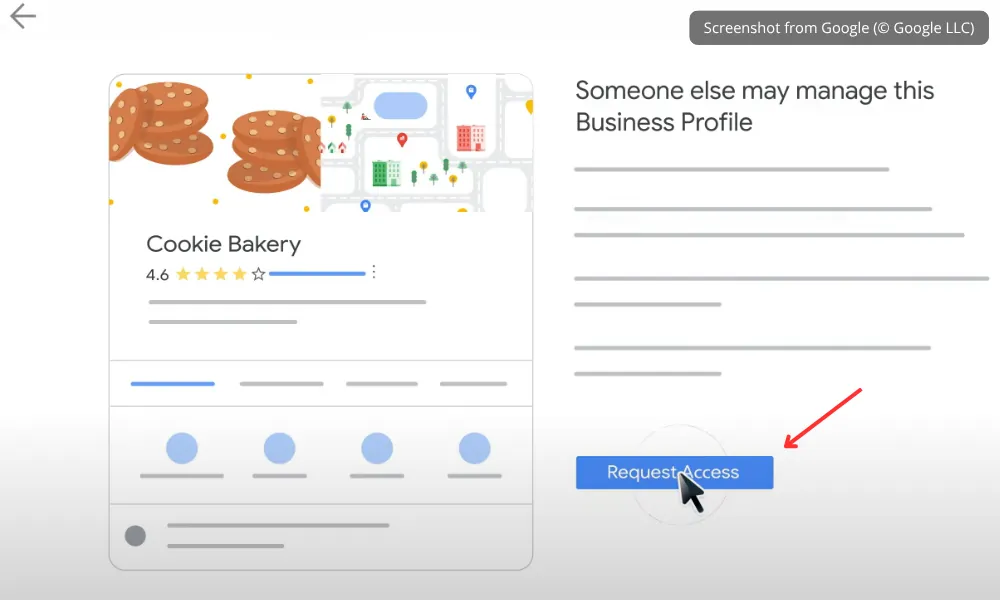 Click Request Access on Google Business Profile to claim management rights