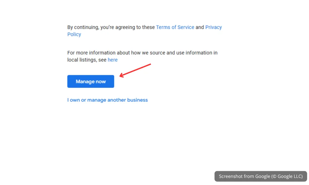 Click Manage Now to start claiming your Google Business Profile