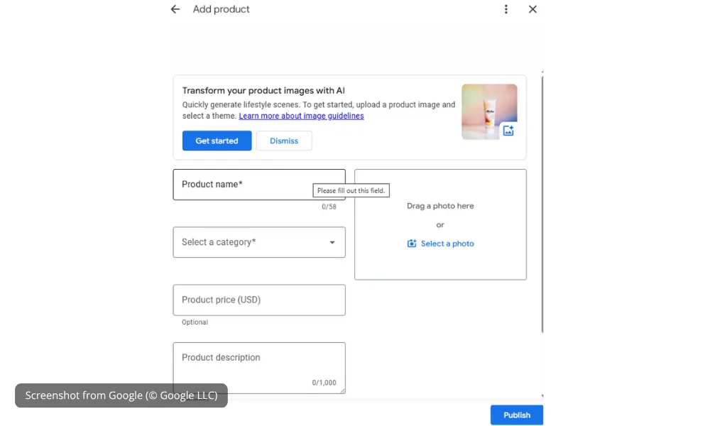 Add and display products or services in Google Business Profile panel