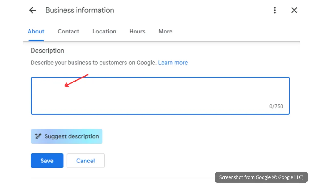 Google Business Profile description example with local keyword optimization