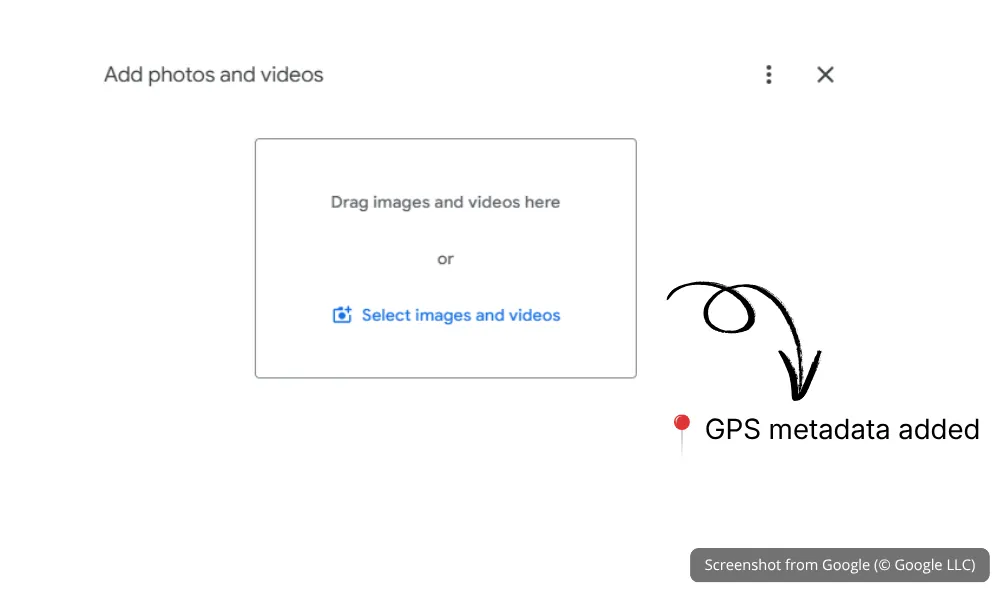 Example of geo-tagged photo uploads inside Google Business Profile dashboard