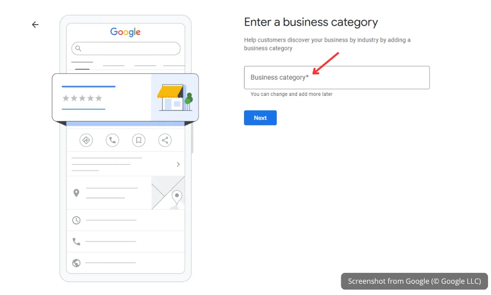 Selecting the primary business category in Google Business Profile setup