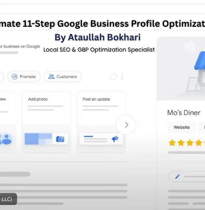 Featured image for “The Ultimate 11-Step Google Business Profile Optimization Guide” showing Google Business Profile dashboard preview and branding for Ataullah Bokhari, Local SEO and GBP Optimization Specialist.