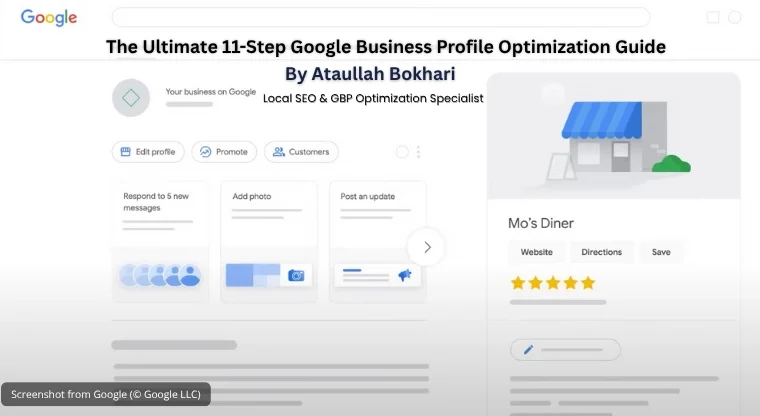 Featured image for “The Ultimate 11-Step Google Business Profile Optimization Guide” showing Google Business Profile dashboard preview and branding for Ataullah Bokhari, Local SEO and GBP Optimization Specialist.