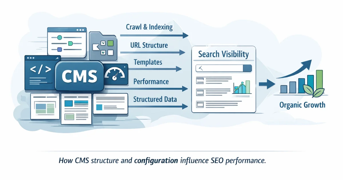 CMS SEO showing how content management systems affect search visibility and growth