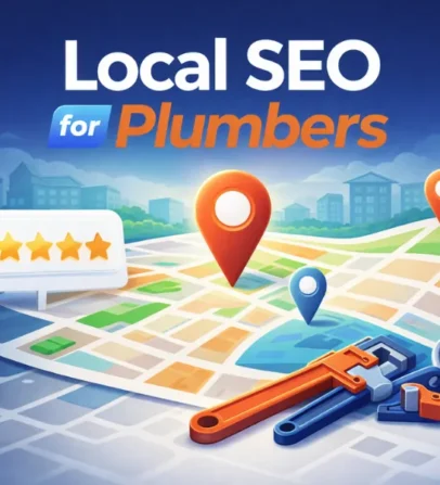 Local SEO for plumbers illustration showing Google Maps ranking, review signals, and service visibility