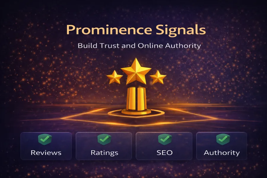 Prominence signals in a Google Business Profile optimization checklist including reviews, authority, and online trust factors