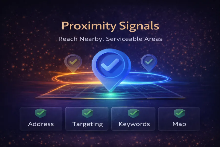Proximity signals in a Google Business Profile optimization checklist including address accuracy and service area targeting