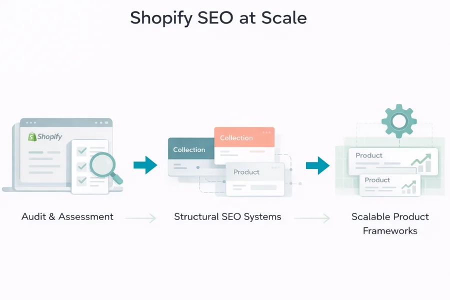 How Shopify SEO is handled at scale using audits, structural fixes, and scalable product SEO frameworks