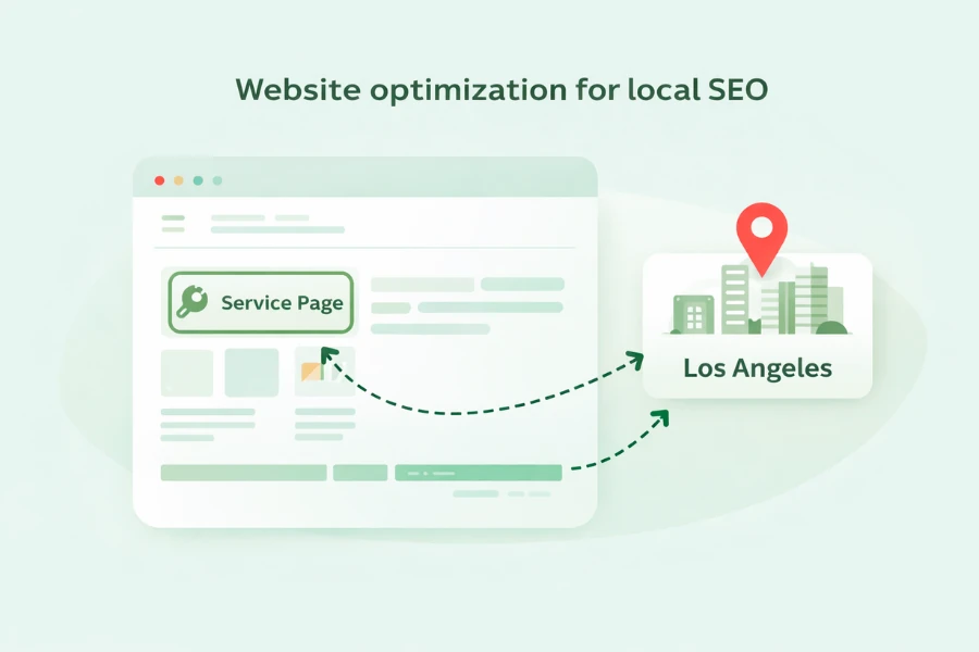 Illustration showing website structure and location signals used for local SEO
