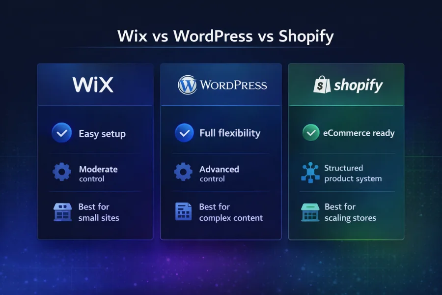 Comparison of Wix, WordPress, and Shopify for SEO control and scalability